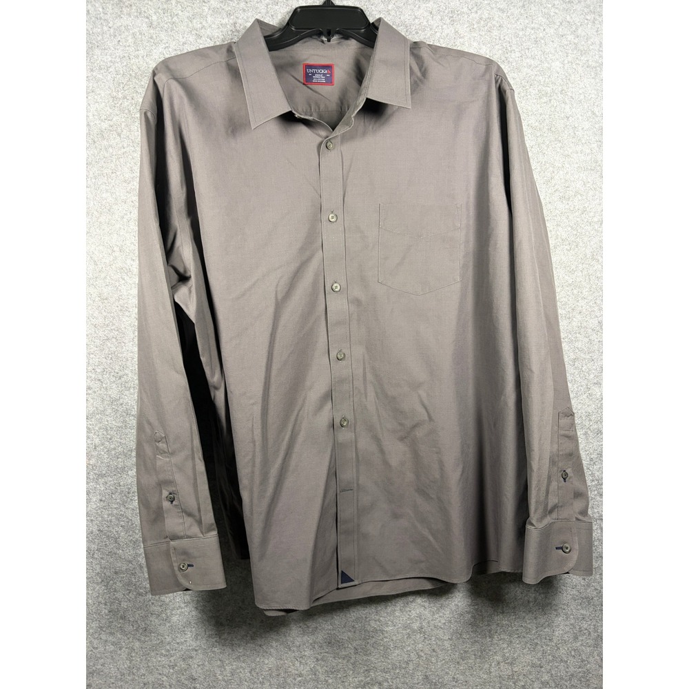 UNTUCKit Mens XXXLC Gray Wrinkle Free Cotton Long Sleeve Button Down Shirt